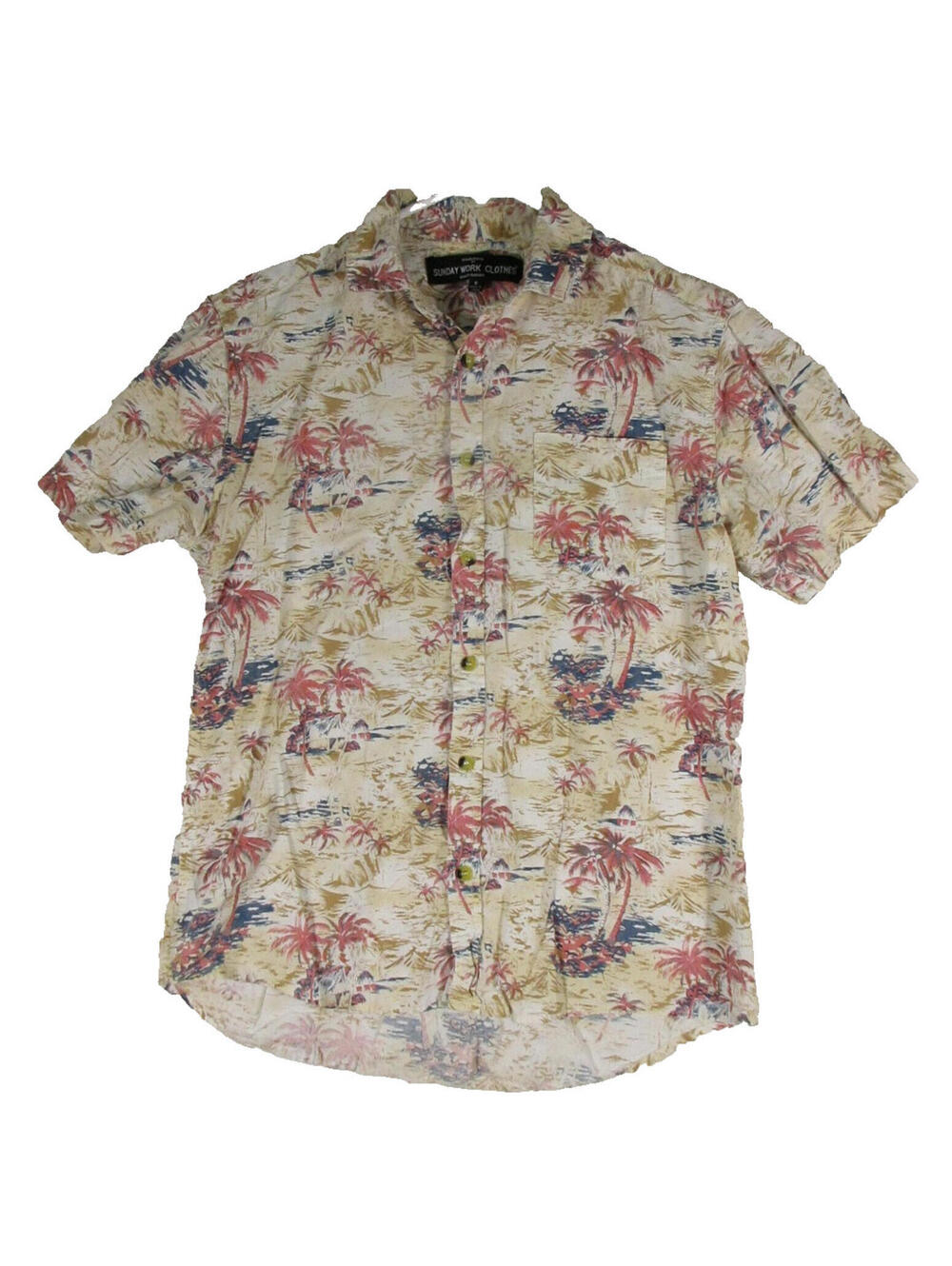 Sunday Work Clothes Mens Tropical Print Hawaiian Shirt Short Sleeve Size S